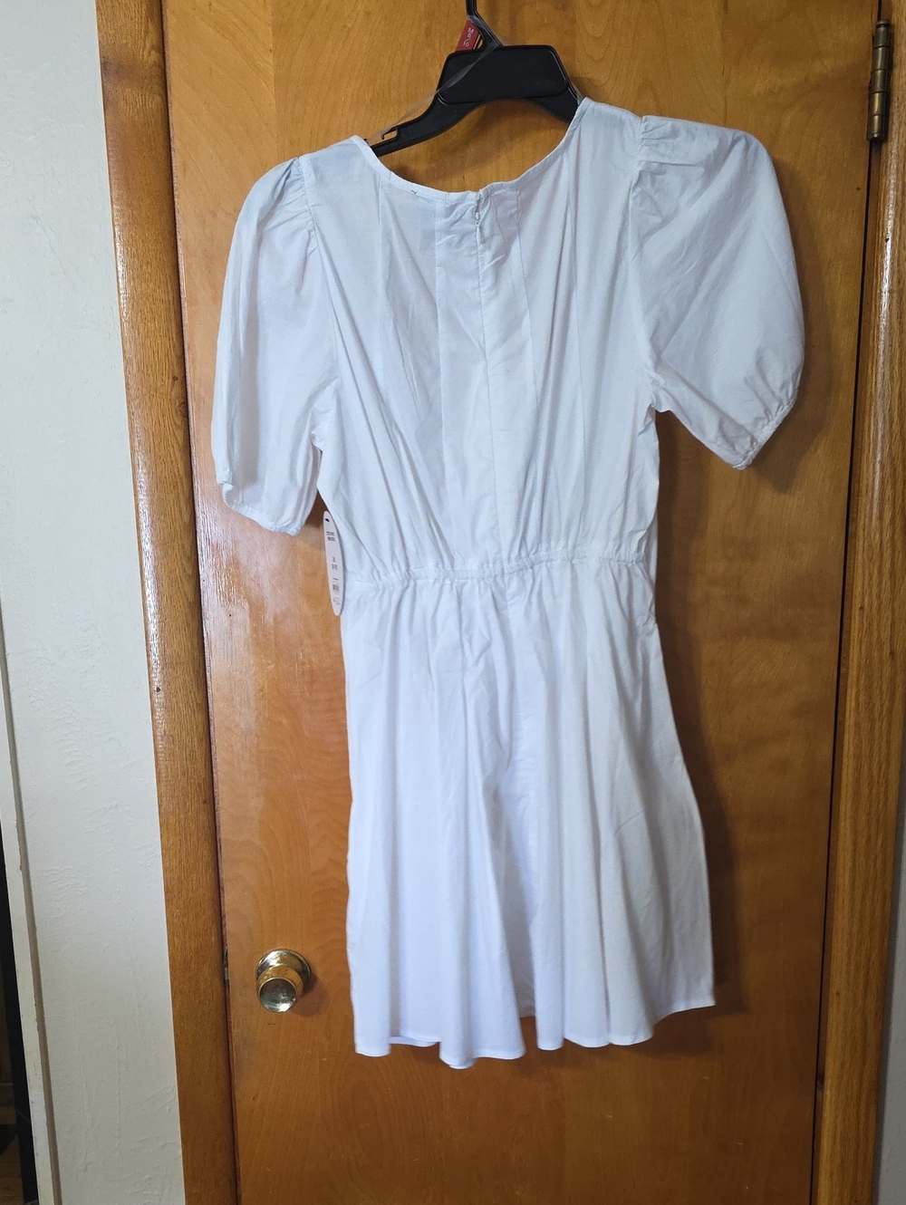 Scooped White Puff-Sleeve Button-Front Mini Dress - Picture 6 of 9